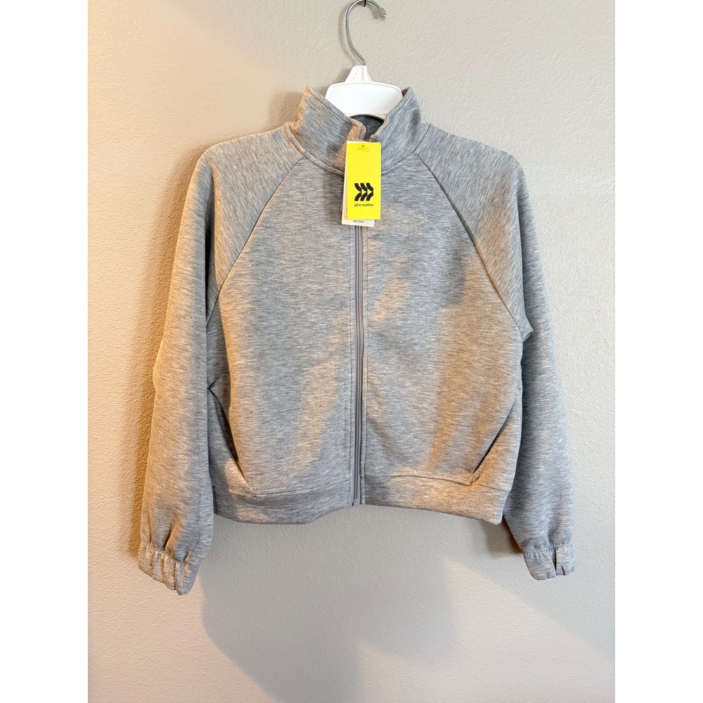 All in Motion Airy Sleek Full Zip Jacket Heathered Gray XS NWT Mock Neck Relaxed